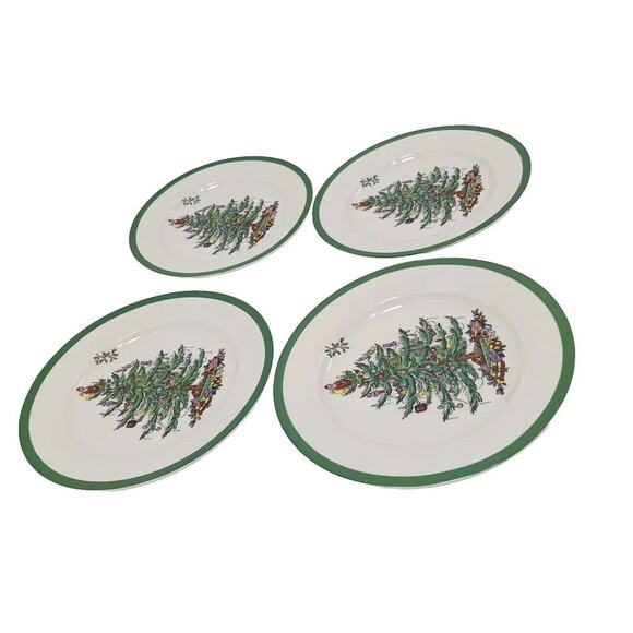 4 Plates SPODE 8" PLATES Salad Dessert Christmas Tree REPLACEMENT Excellent - Picture 4 of 13